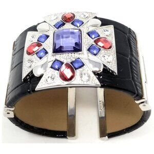 Women's Leather Wrist Cuff Crystal Bracelet